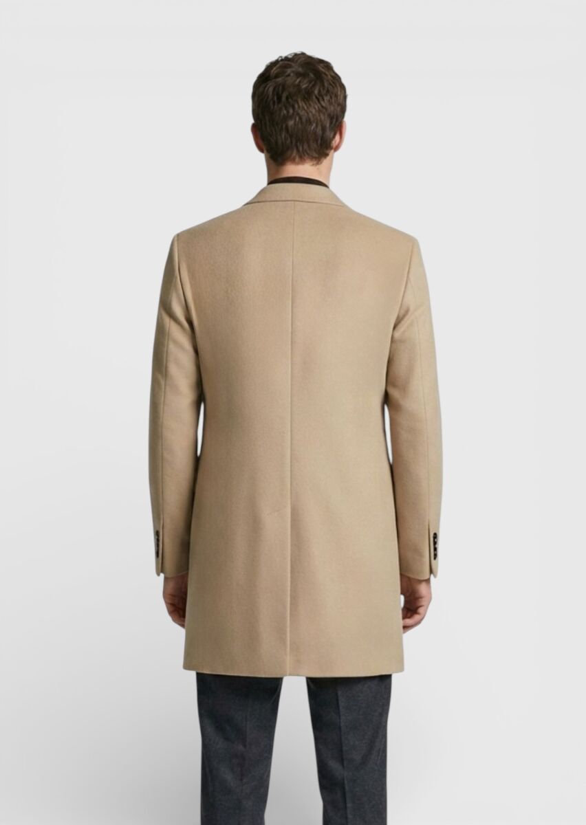 Deve Tüyü Regular Fit Kelebek Yaka Klasik Dokuma Palto - 4