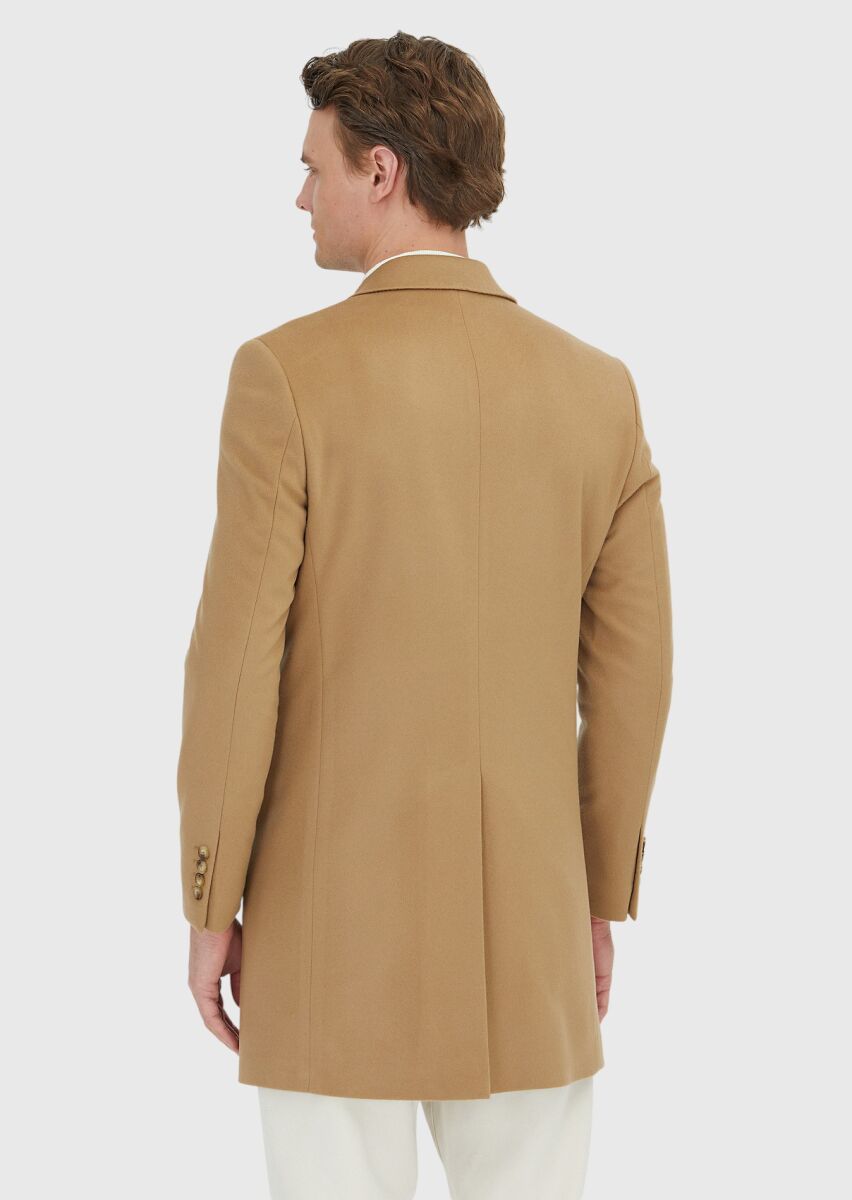 Deve Tüyü Regular Fit Klasik Dokuma Palto - 5