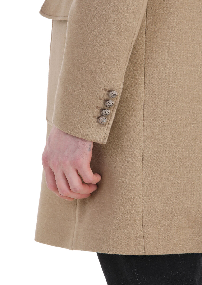 Deve Tüyü Regular Fit Kruvaze Yaka Casual Örme Palto - 9