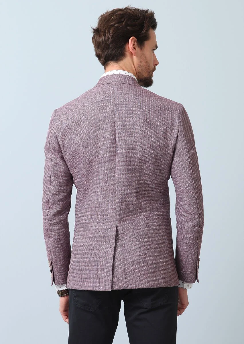 Dusty Rose Color Patterned Zeroweight Slim Fit Cotton Blended Jacket - 5