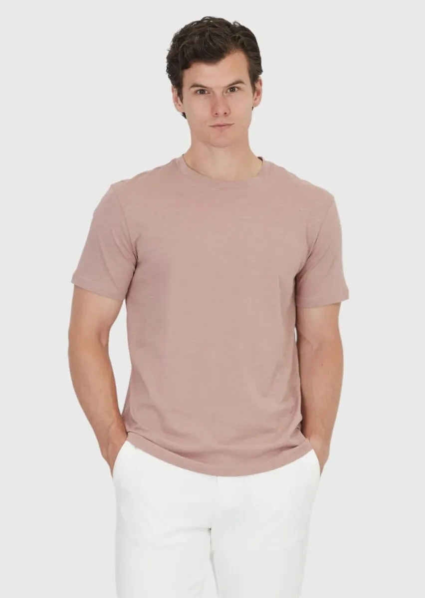 Dusty Rose Color Plain Crew Neck 100% Cotton T-Shirt - 1