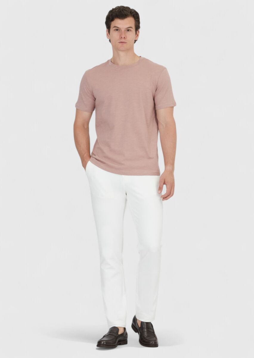 Dusty Rose Color Plain Crew Neck 100% Cotton T-Shirt - 2