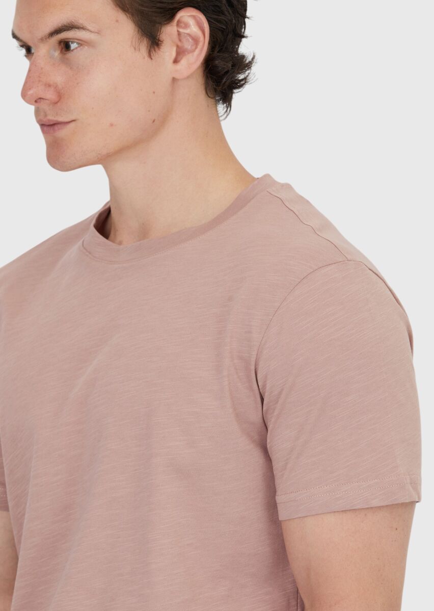 Dusty Rose Color Plain Crew Neck 100% Cotton T-Shirt - 3