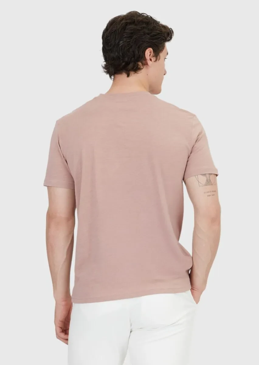 Dusty Rose Color Plain Crew Neck 100% Cotton T-Shirt - 5