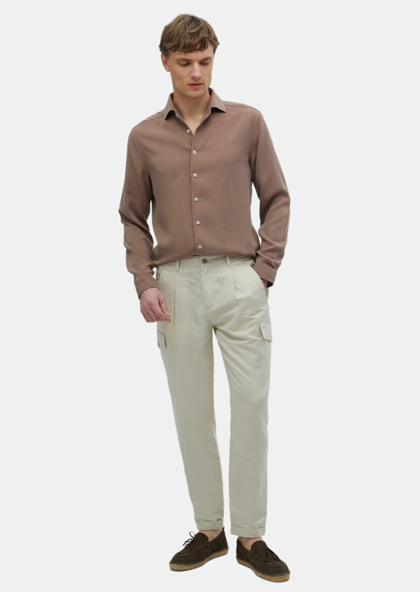 Dusty Rose Color Plain Regular Fit Long Weaving Casual Shirt 