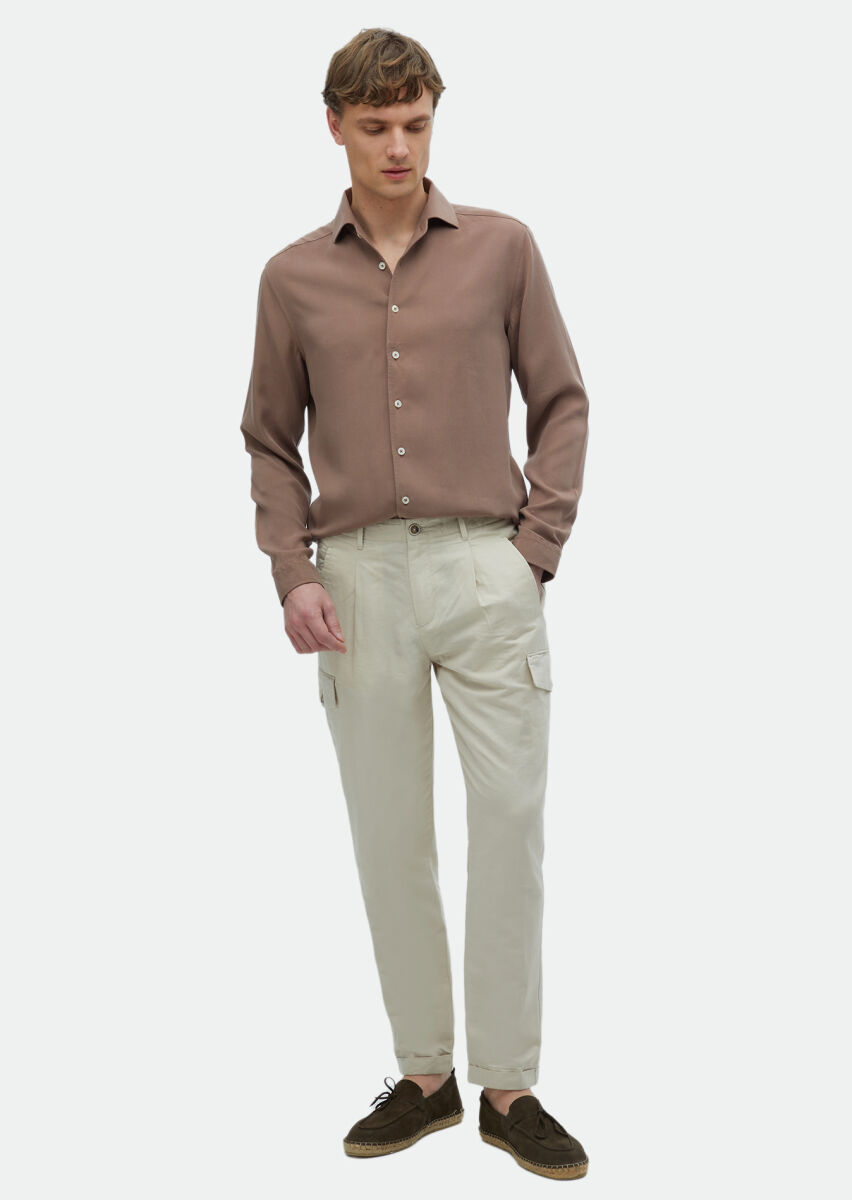 Dusty Rose Color Plain Regular Fit Long Weaving Casual Shirt - 2