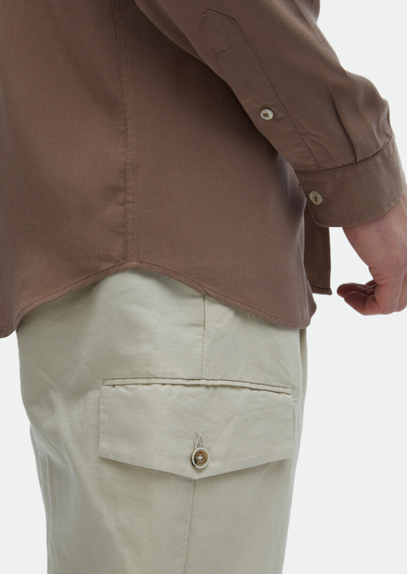 Dusty Rose Color Plain Regular Fit Long Weaving Casual Shirt - 5