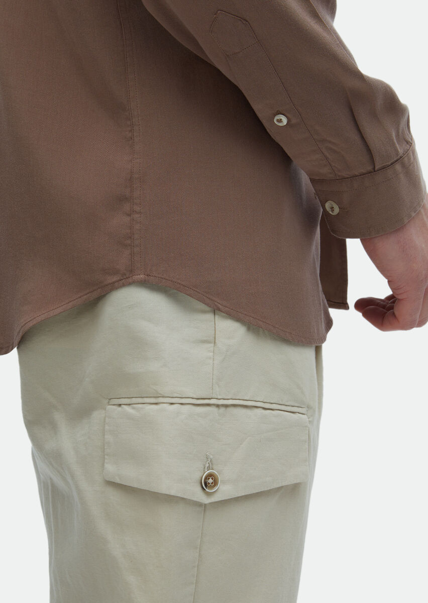 Dusty Rose Color Plain Regular Fit Long Weaving Casual Shirt - 5