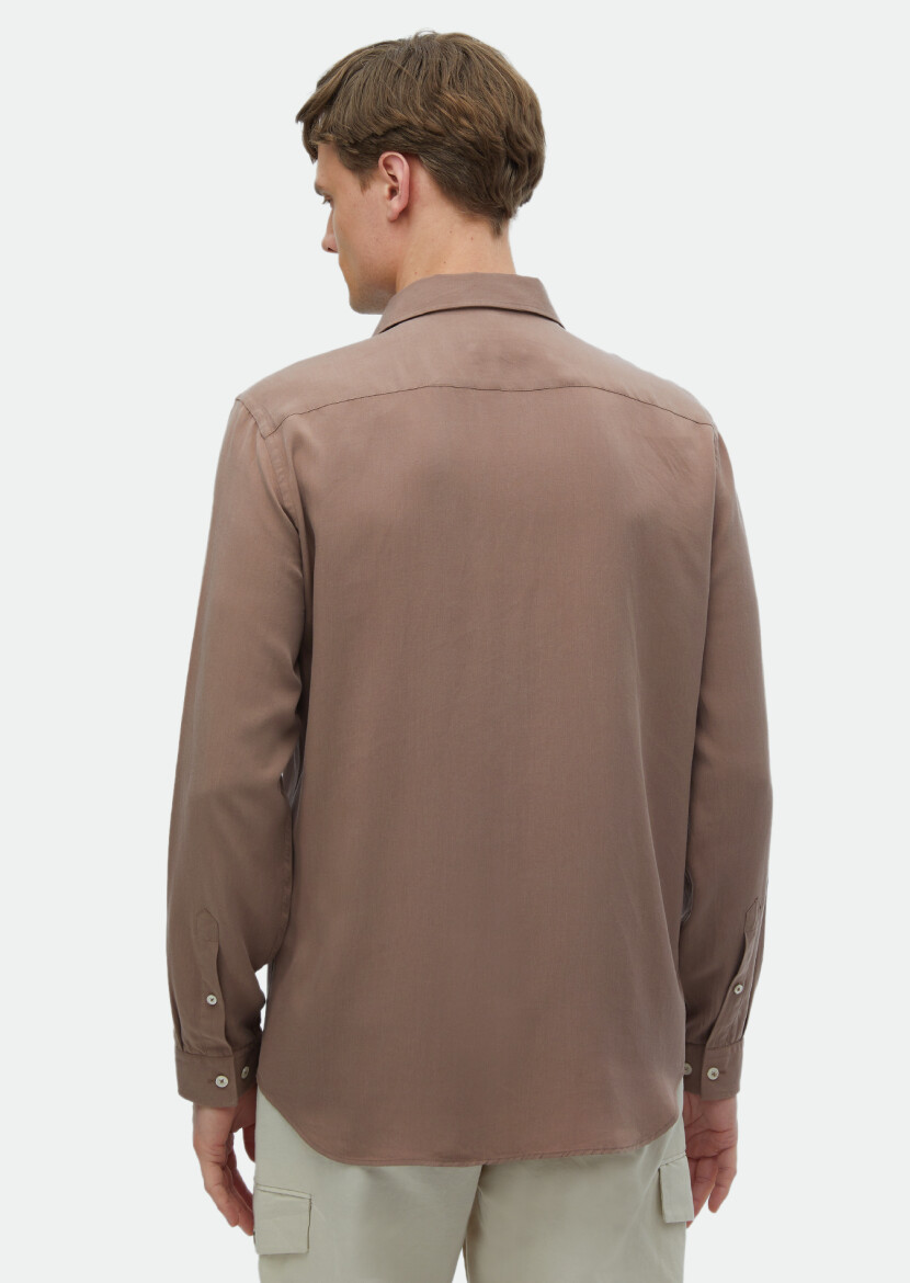 Dusty Rose Color Plain Regular Fit Long Weaving Casual Shirt - 6