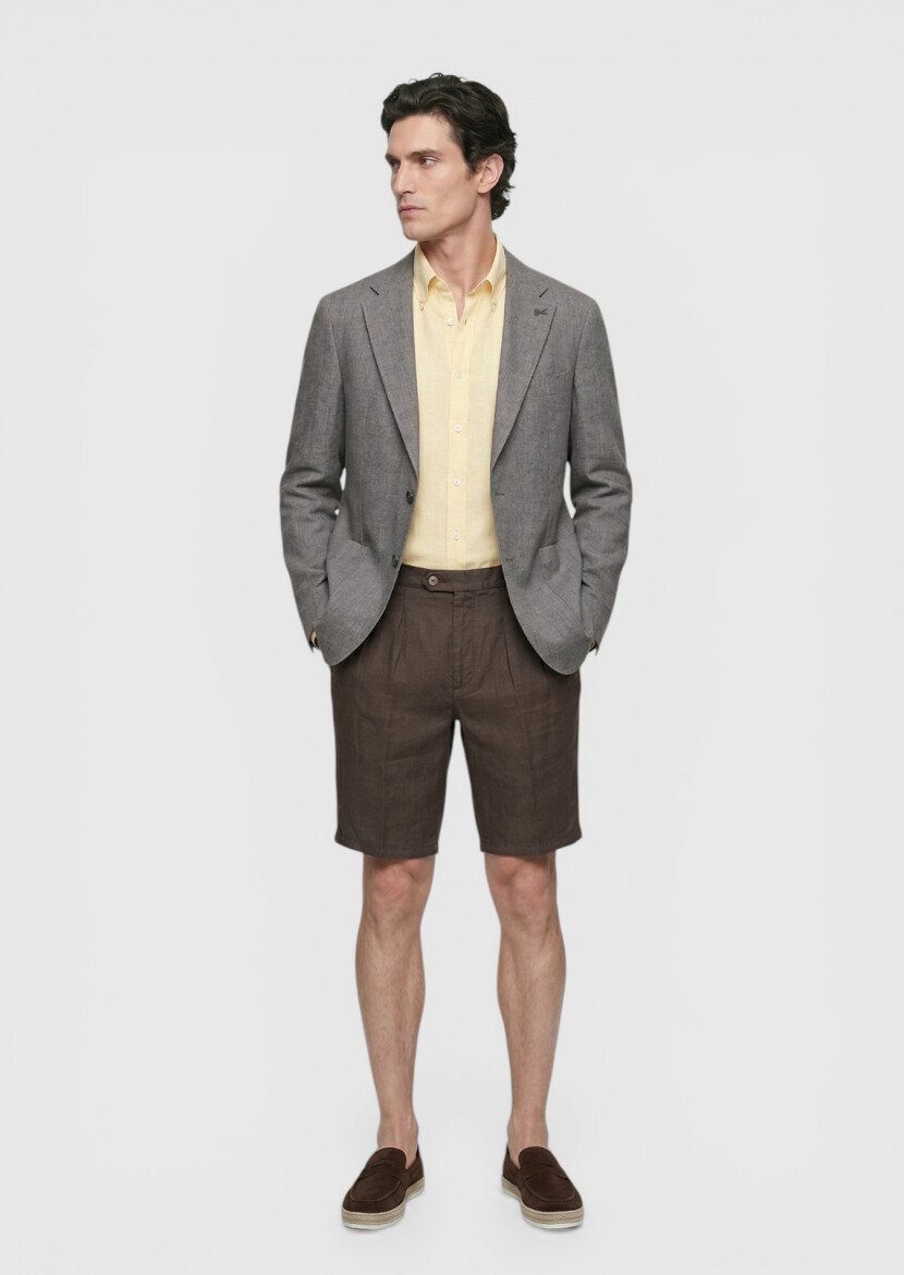 Dusty Rose Color Shirt Shoulder Slim Fit 100% Linen Jacket - RAMSEY