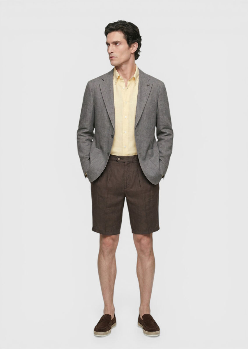 Dusty Rose Color Shirt Shoulder Slim Fit 100% Linen Jacket - 1