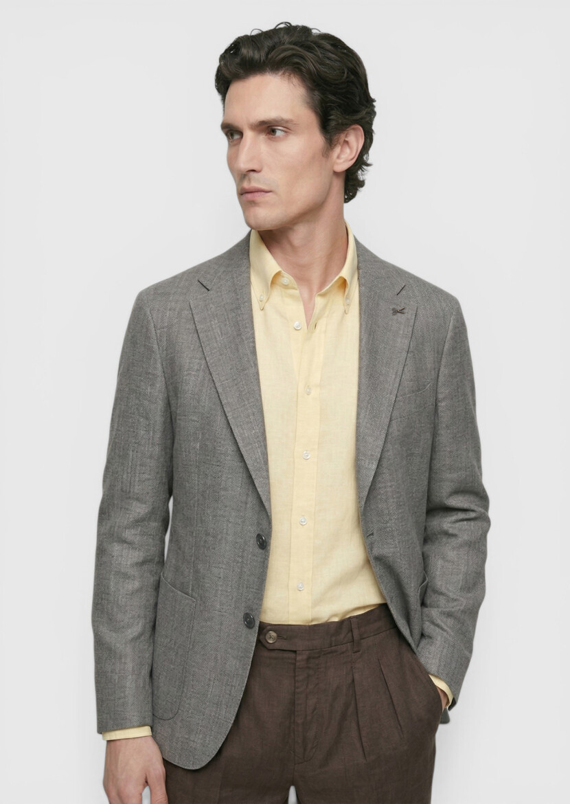 Dusty Rose Color Shirt Shoulder Slim Fit 100% Linen Jacket - RAMSEY