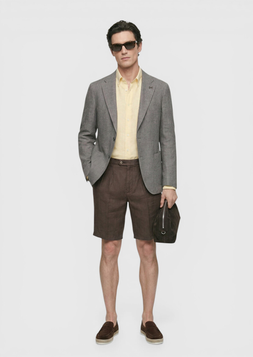 Dusty Rose Color Shirt Shoulder Slim Fit 100% Linen Jacket - RAMSEY