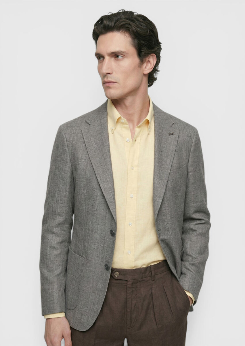 Dusty Rose Color Shirt Shoulder Slim Fit 100% Linen Jacket - 2