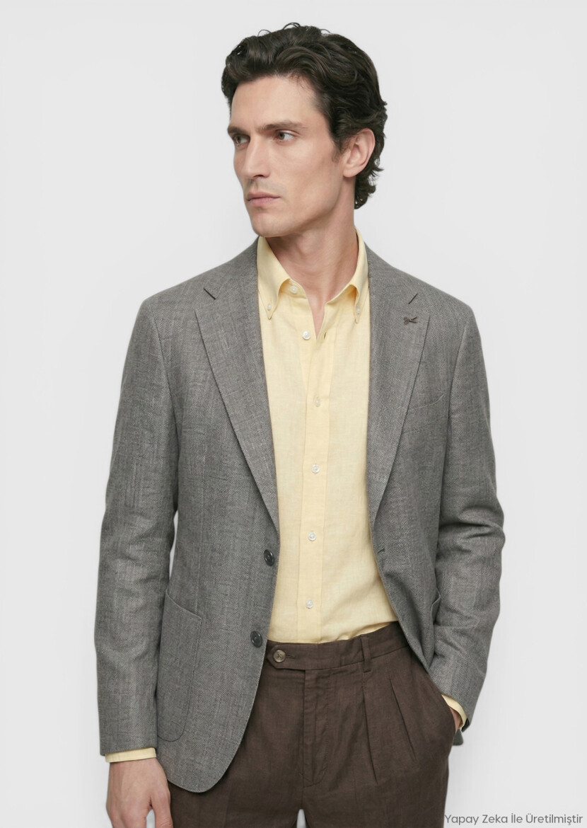 Dusty Rose Color Shirt Shoulder Slim Fit 100% Linen Jacket - RAMSEY