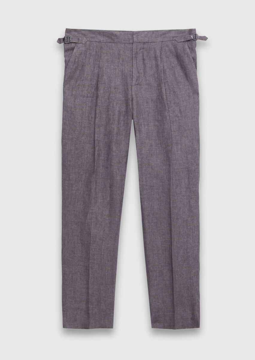 Dusty Rose Color Weaving Regular Fit Casual 100% Linen Trousers - 6