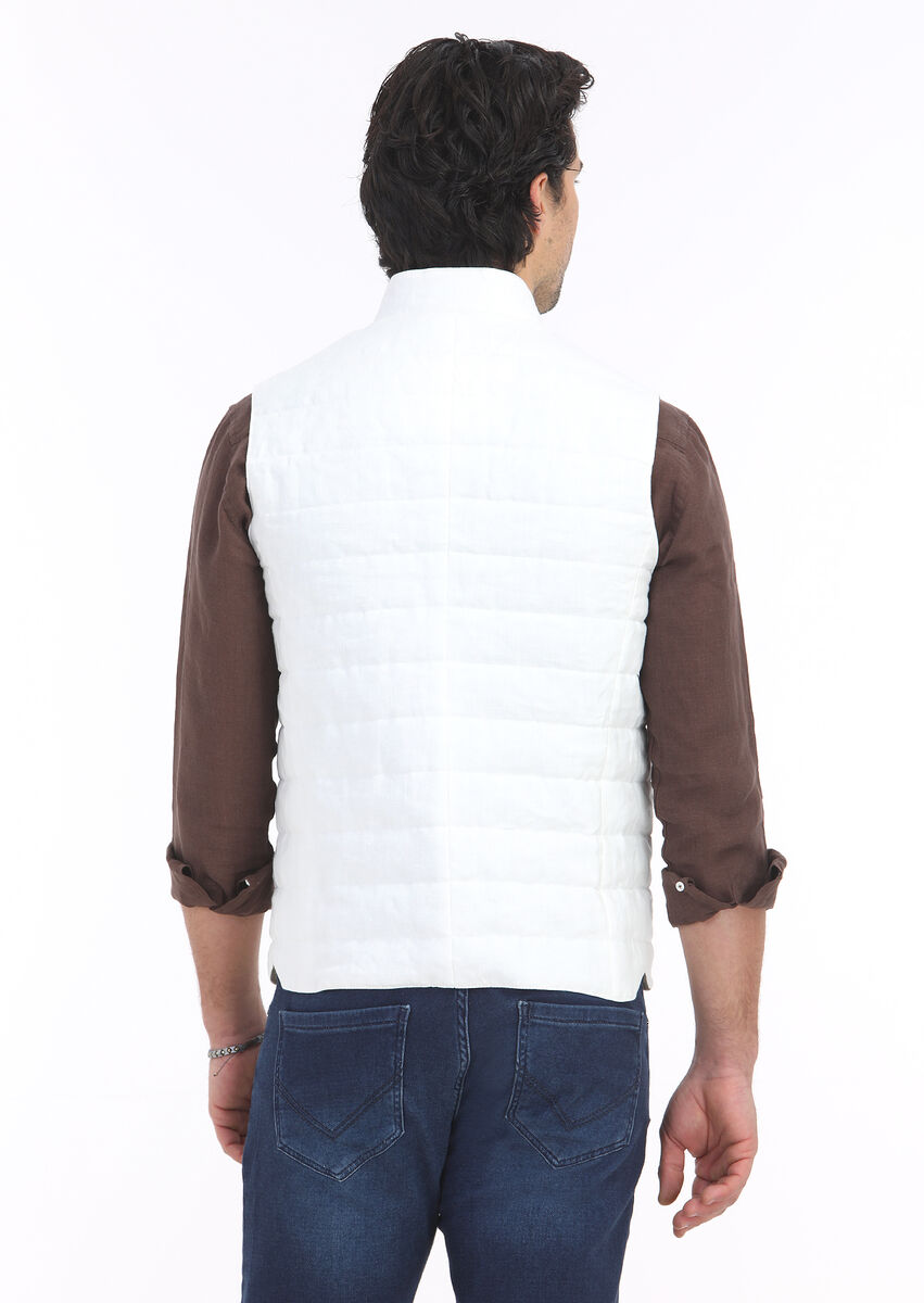 Ecru 100% Linen Weaving Puffer Vest - 5