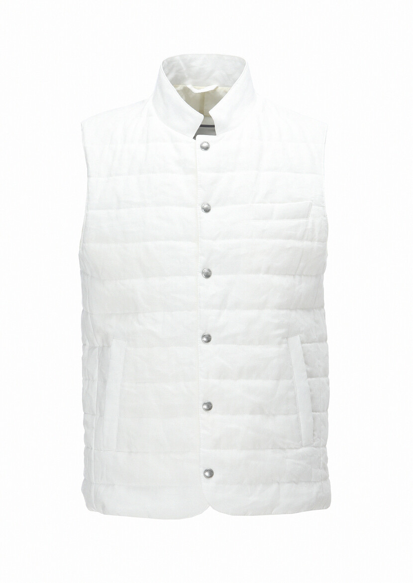 Ecru 100% Linen Weaving Puffer Vest - 6