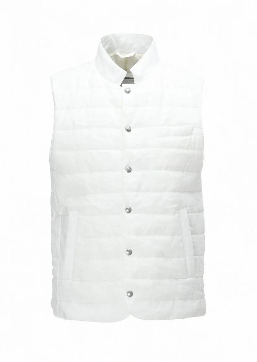 Ecru 100% Linen Weaving Puffer Vest - 6
