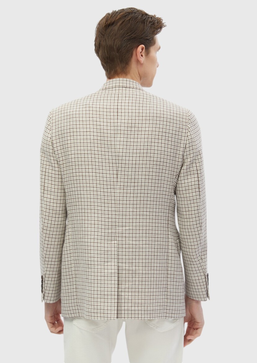 Ecru Checkered Regular Fit Wool Blended Jacket - 8