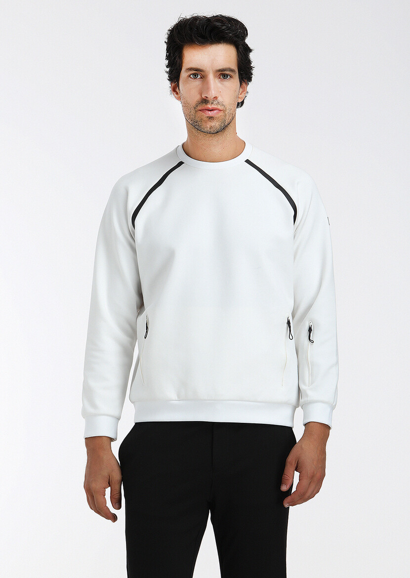 Ecru Crew Neck Plain Sweatshirt - 3