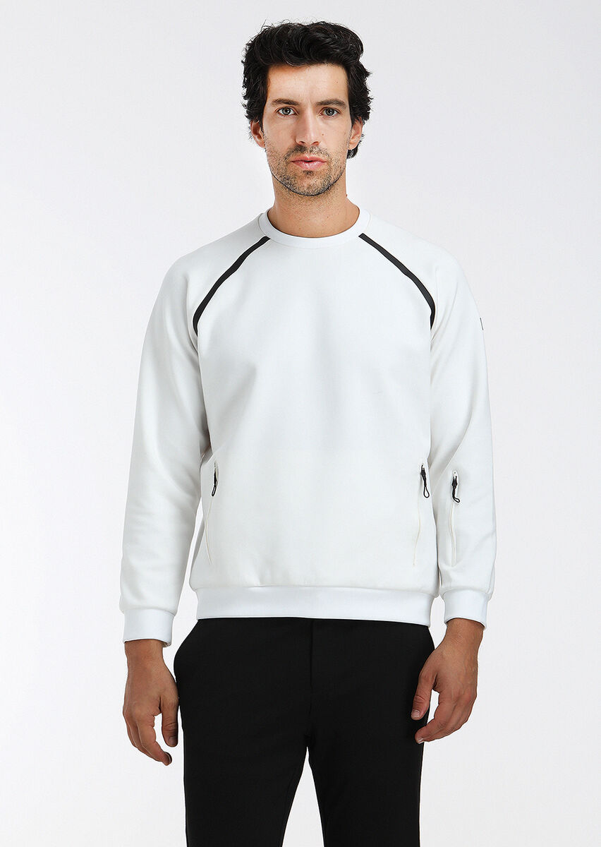 Ecru Crew Neck Plain Sweatshirt - 3