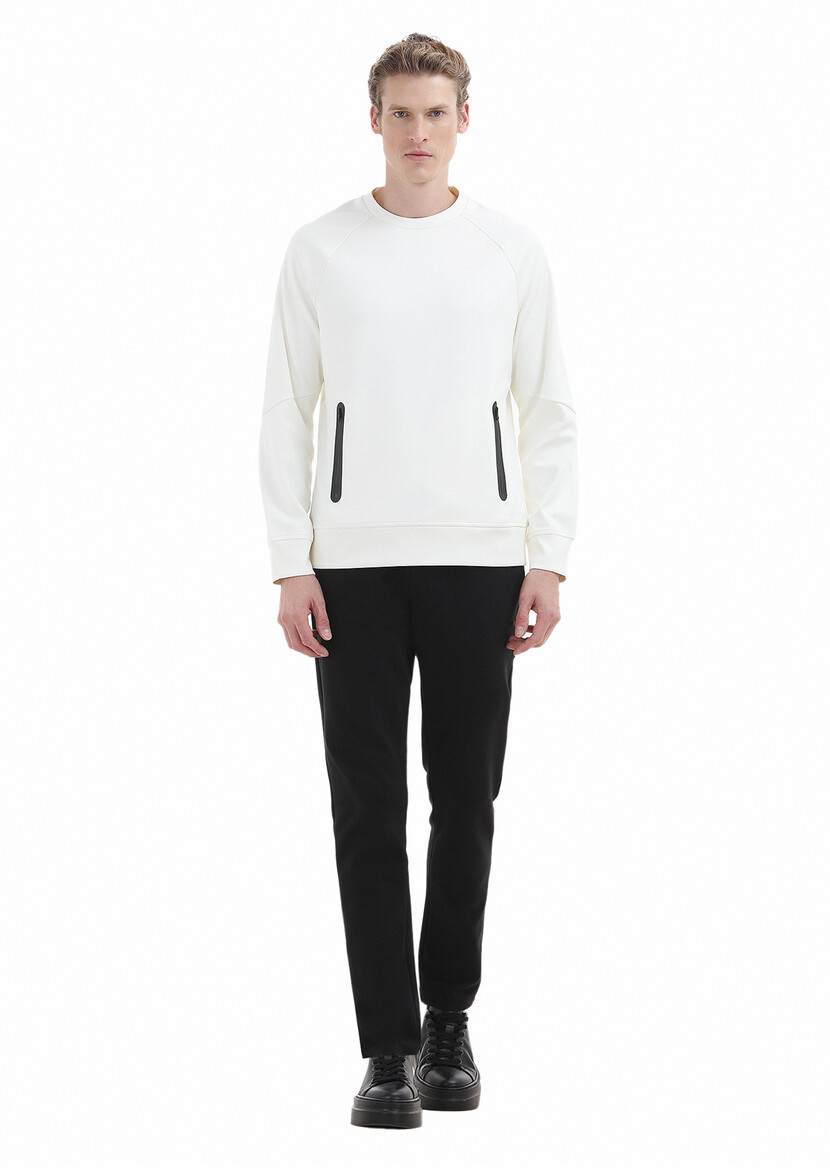 Ecru Crew Neck Plain Sweatshirt - 2