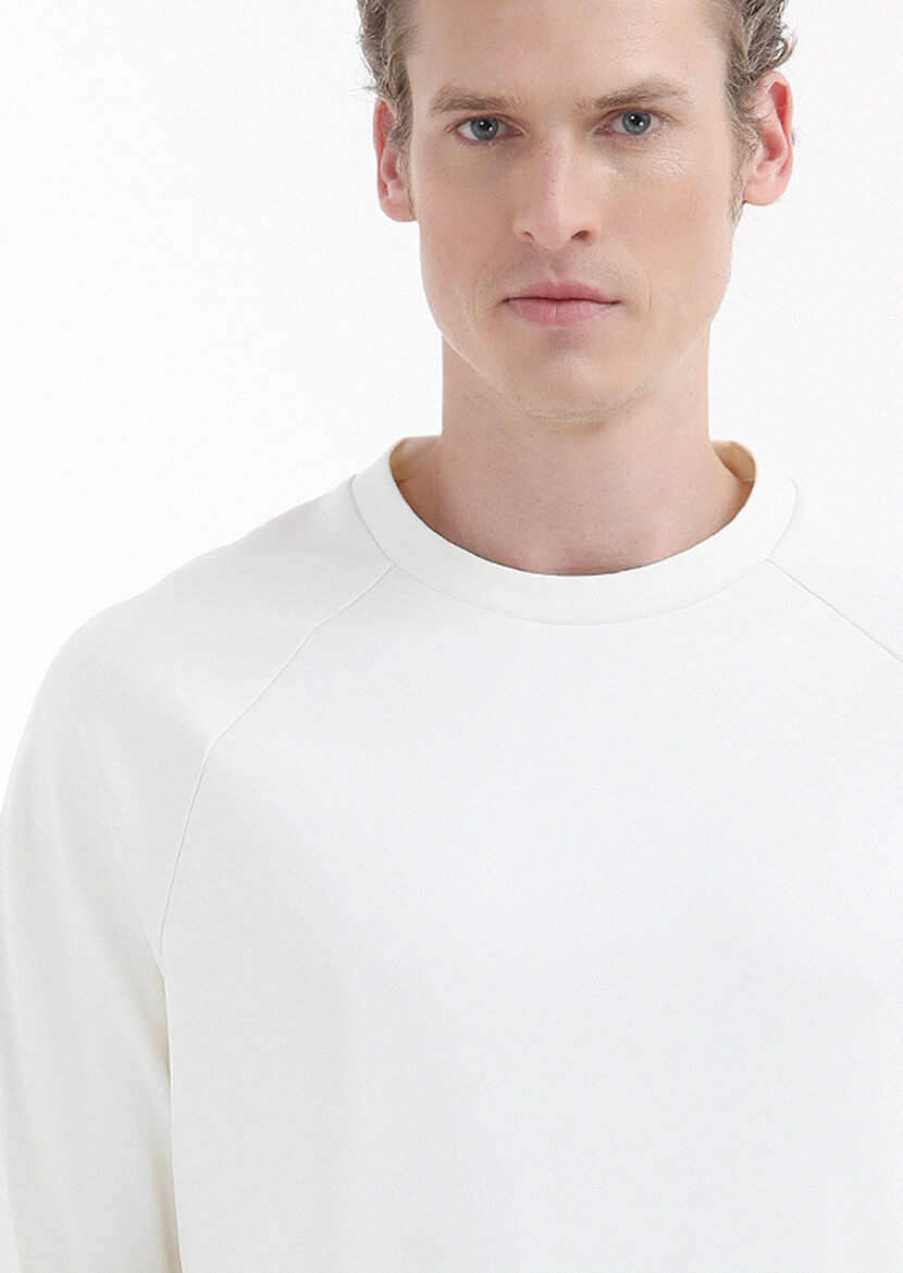 Ecru Crew Neck Plain Sweatshirt - 3