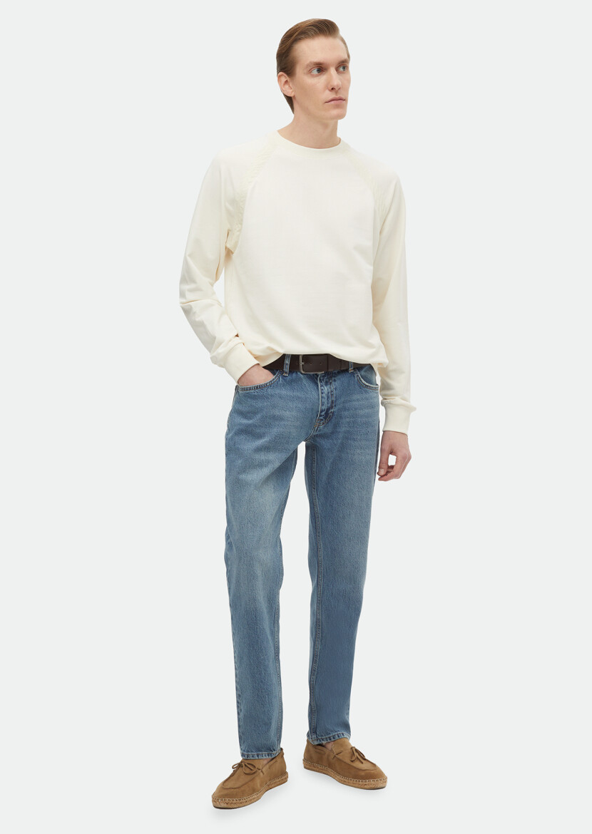 Ecru Crew Neck Plain Sweatshirt 