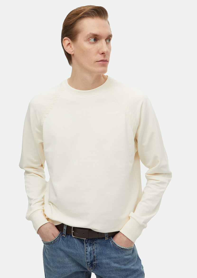 Ecru Crew Neck Plain Sweatshirt 