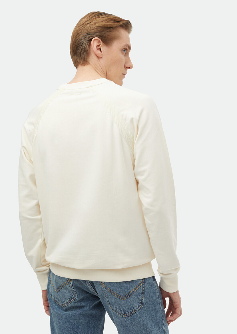 Ecru Crew Neck Plain Sweatshirt - 5