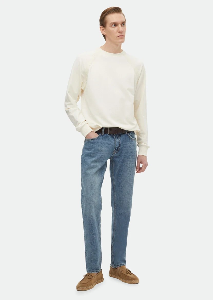 Ecru Crew Neck Plain Sweatshirt - 2