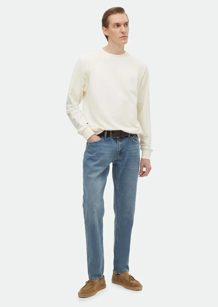 Ecru Crew Neck Plain Sweatshirt - 2