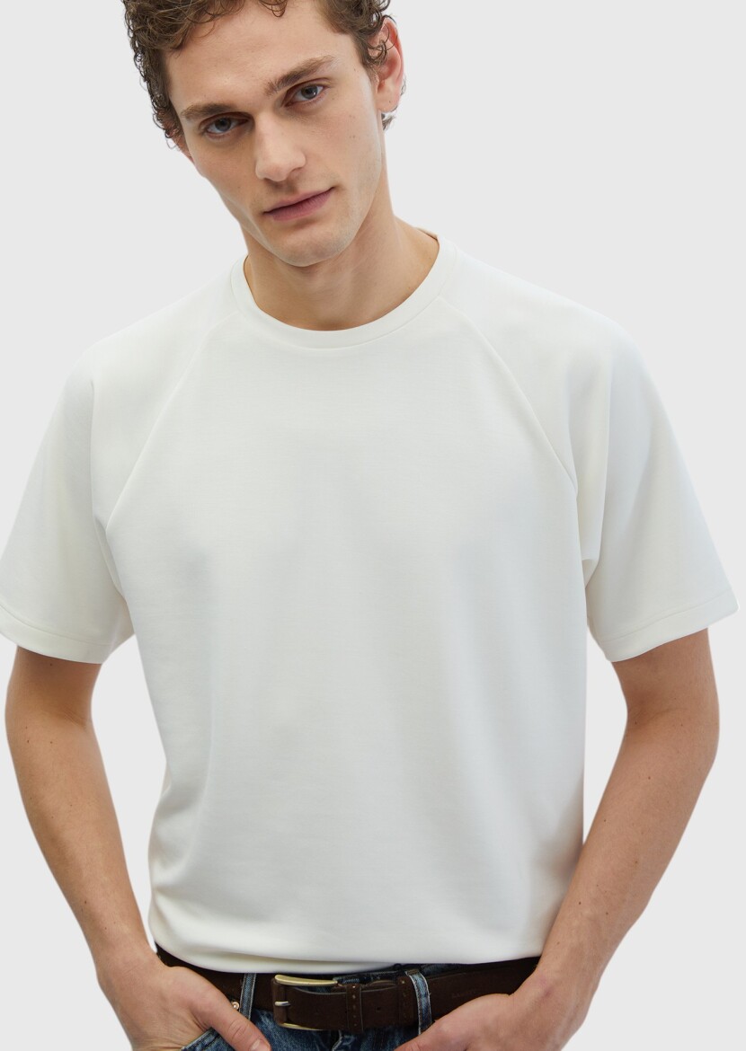 Ecru Crew Neck Plain Sweatshirt - RAMSEY