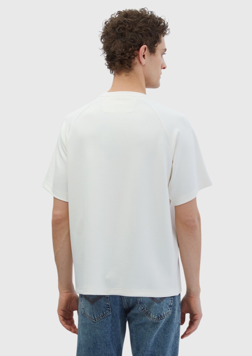 Ecru Crew Neck Plain Sweatshirt - 3