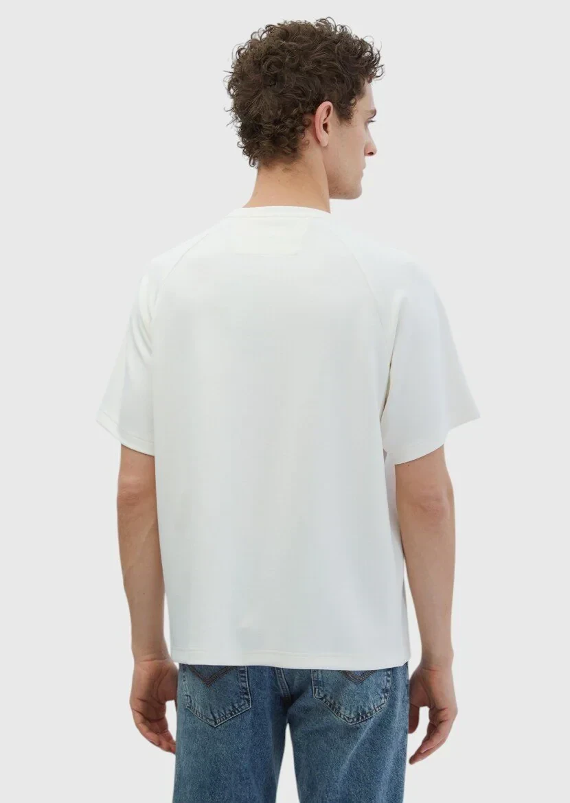 Ecru Crew Neck Plain Sweatshirt - 4