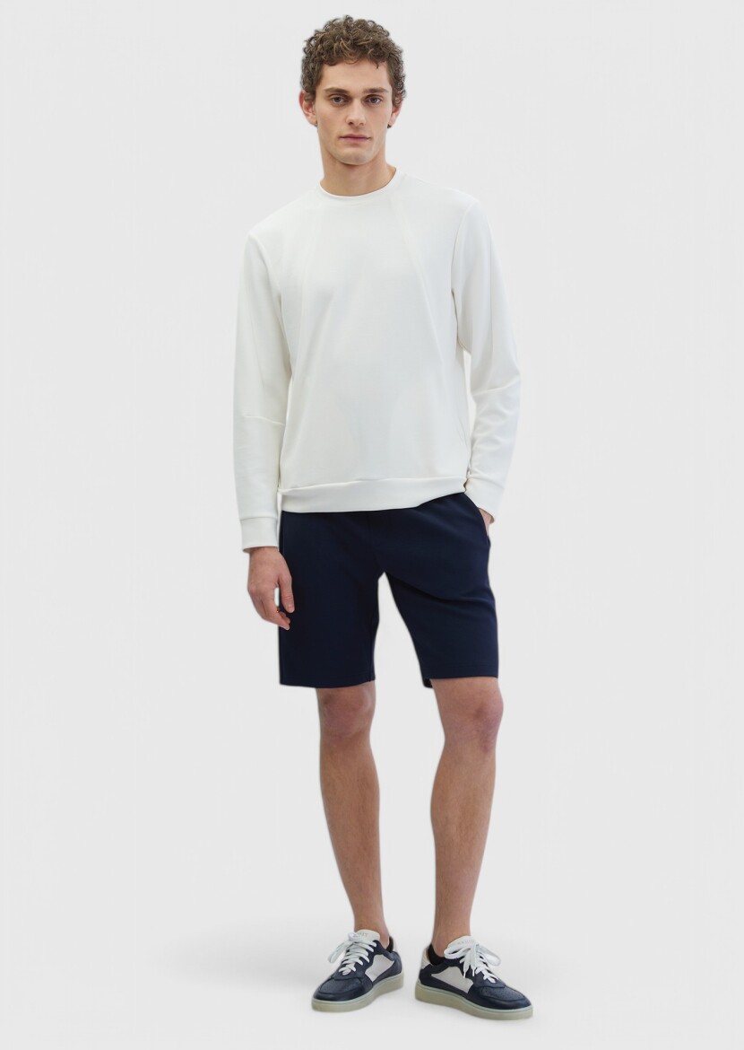Ecru Crew Neck Plain Sweatshirt - RAMSEY