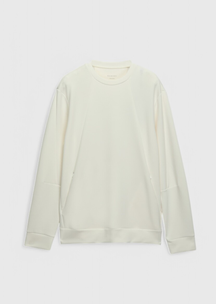 Ecru Crew Neck Plain Sweatshirt - 7