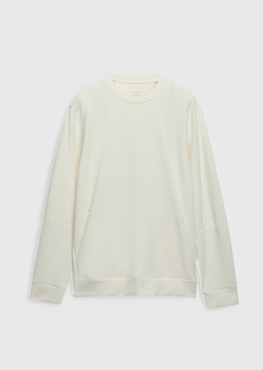 Ecru Crew Neck Plain Sweatshirt - 7