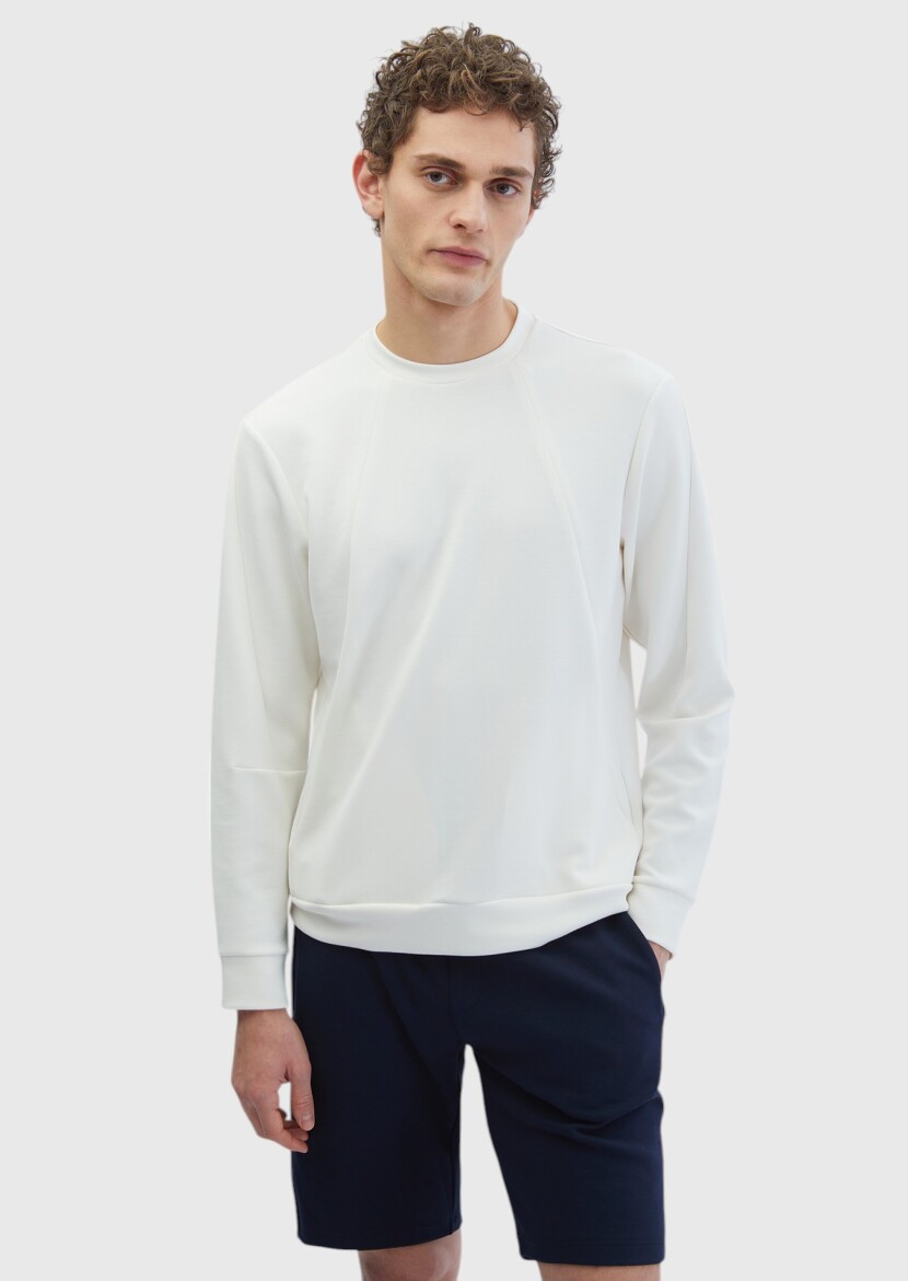 Ecru Crew Neck Plain Sweatshirt 