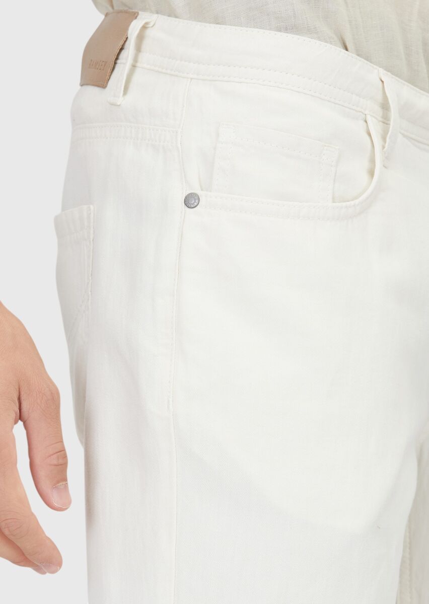 Ecru Denim Regular Fit Casual Cotton Blended Trousers - 3