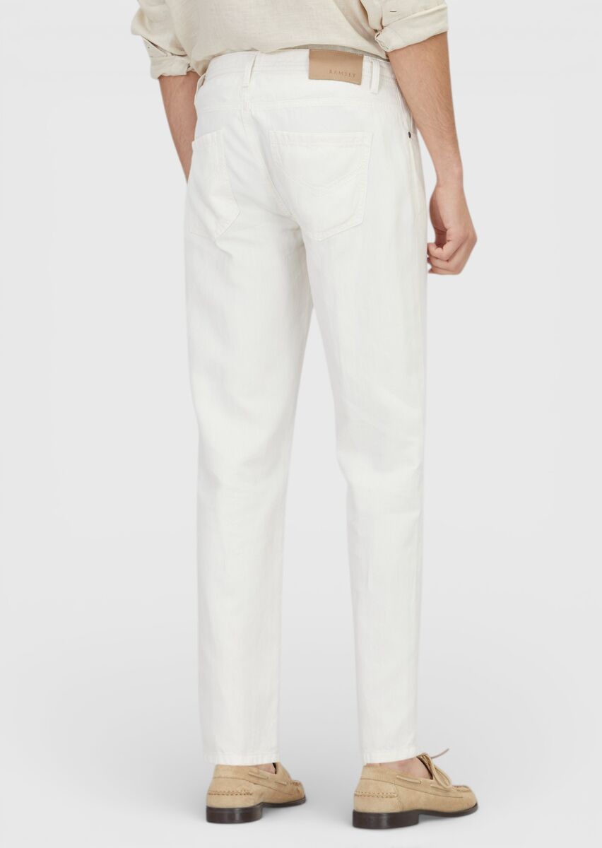 Ecru Denim Regular Fit Casual Cotton Blended Trousers - 4