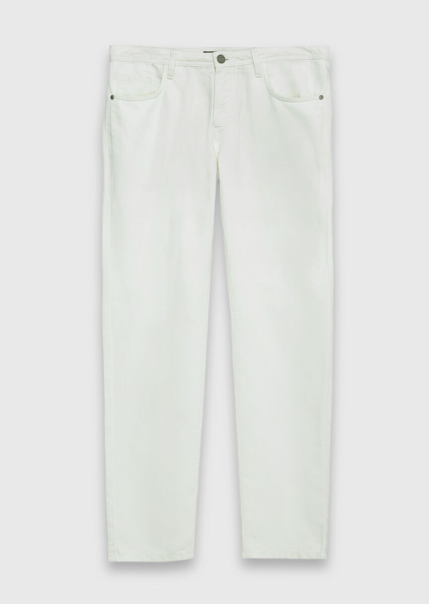 Ecru Denim Regular Fit Casual Cotton Blended Trousers - 5