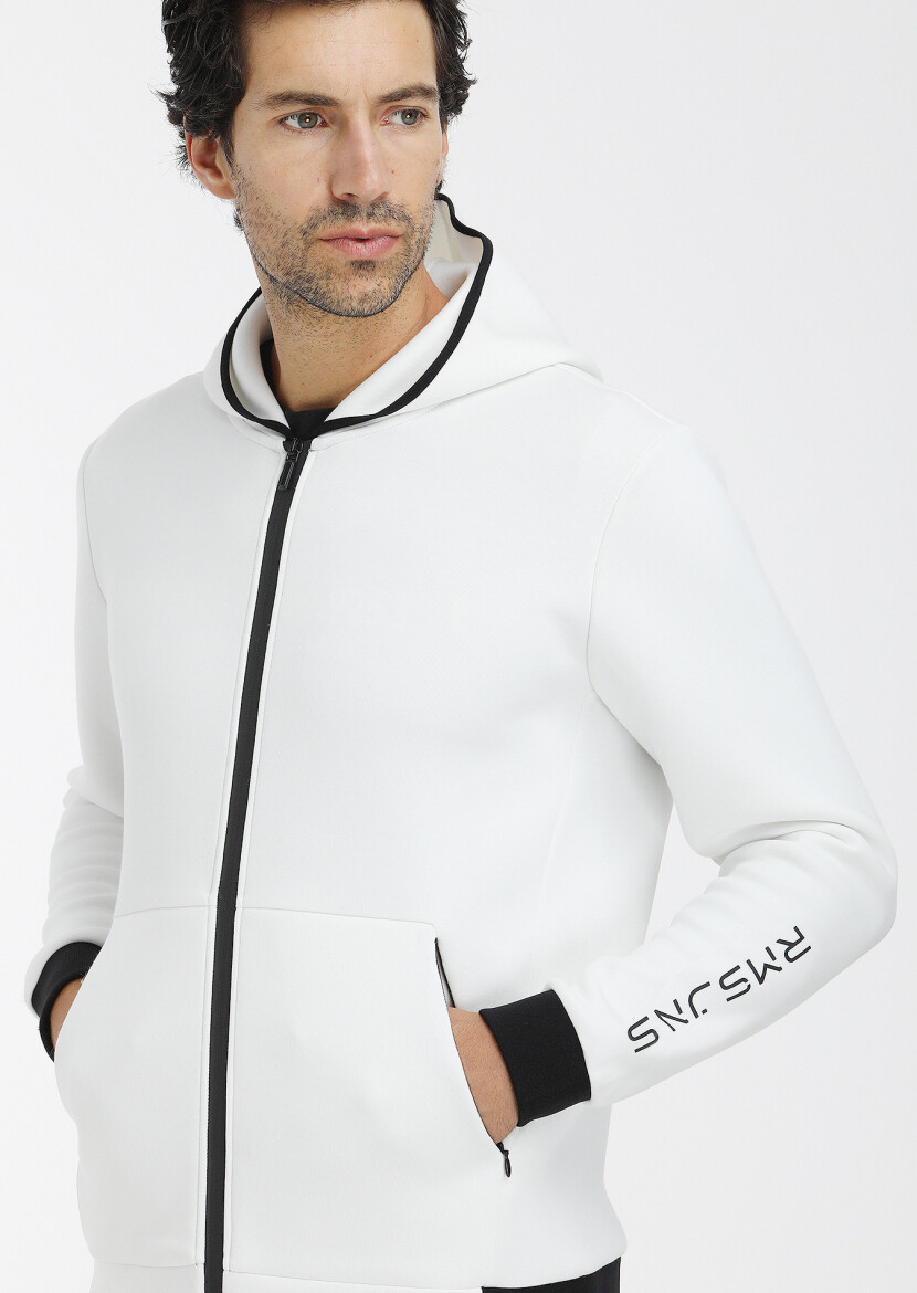 Ecru Hooded Plain Sweatshirt - 3