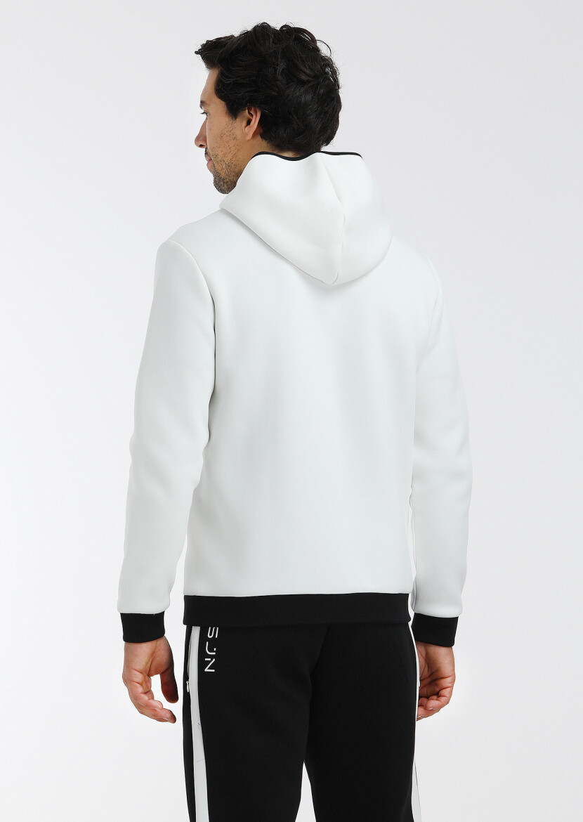 Ecru Hooded Plain Sweatshirt - 5
