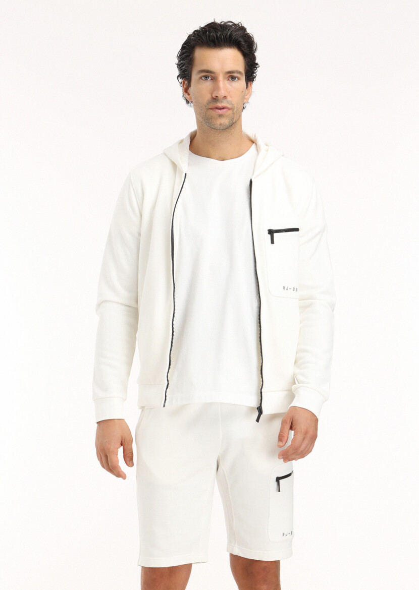 Ecru Hooded Plain Sweatshirt 