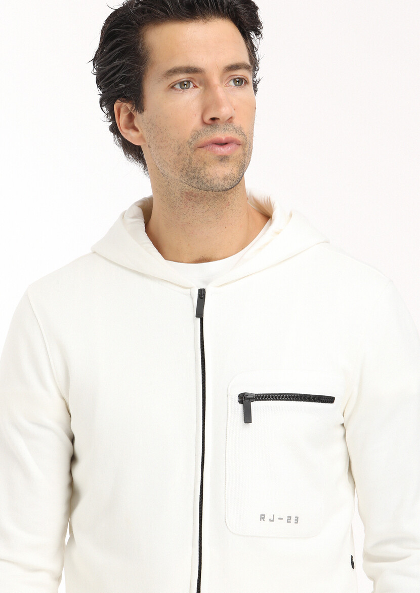 Ecru Hooded Plain Sweatshirt - 4