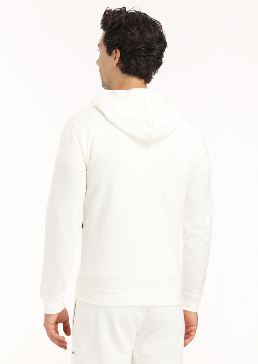 Ecru Hooded Plain Sweatshirt - 6