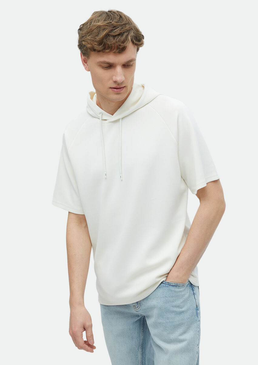 Ecru Hooded Plain Sweatshirt - 1