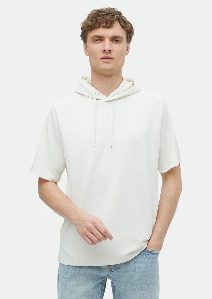 Ecru Hooded Plain Sweatshirt - 2